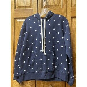 J. Crew Vintage Fleece Navy W/white Polka Dot Sz Medium Hoodie W Pockets